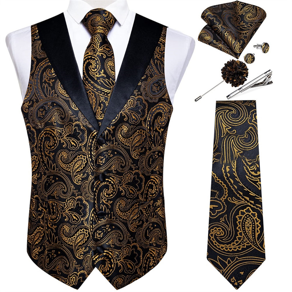 Retro Vintage Brüllen 20s 1920s Austattungen Weste Zubehör-Set Faschingskostüme 7 PCS- Gentleman Gangster Herren Paisley-Muster Jacquard Weihnachten Halloween Karneval Maskerade Cocktailparty Lightinthebox