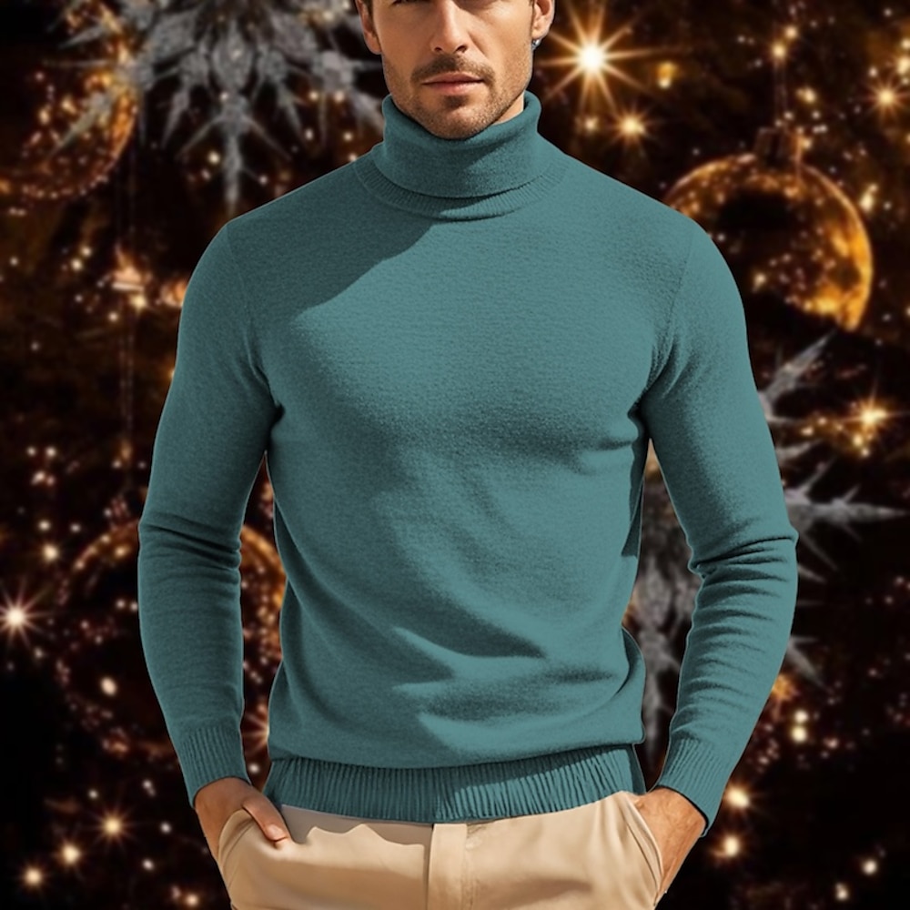 Herren Pullover Strickpullover Gerippt Stricken Standard Strick Glatt Rollkragen Modisch Brautkleider schlicht Freizeitskleidung Verabredung Bekleidung Herbst Winter Kamel Wein S M L Lightinthebox