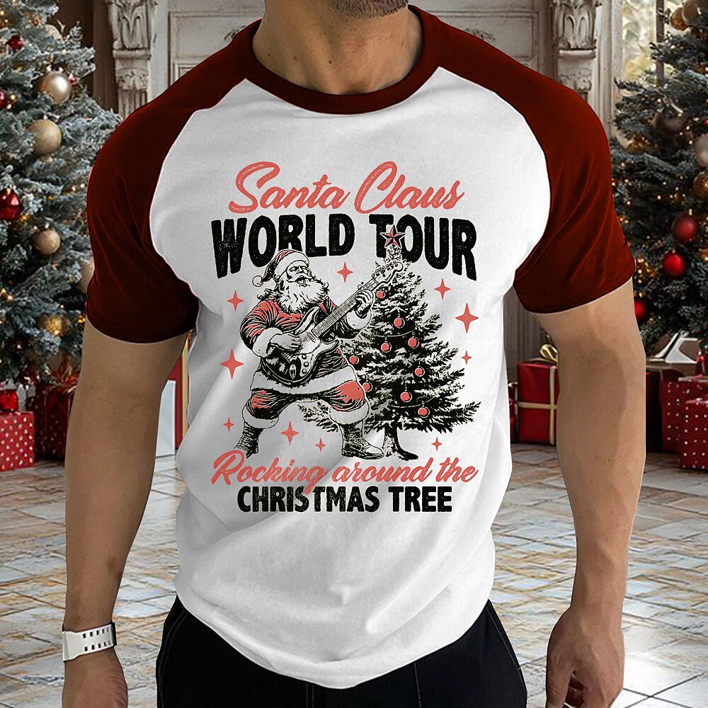 Weihnachtsmann-Shirt für Herren, T-Shirt mit Raglan-Ärmeln, 3D-Druck, Rundhalsausschnitt, modisch, Party, Alltag, Schwarz, Rot, Grün, Sommer, Frühling, Kleidung, S, M, L, XL, XXL, XXXL Lightinthebox