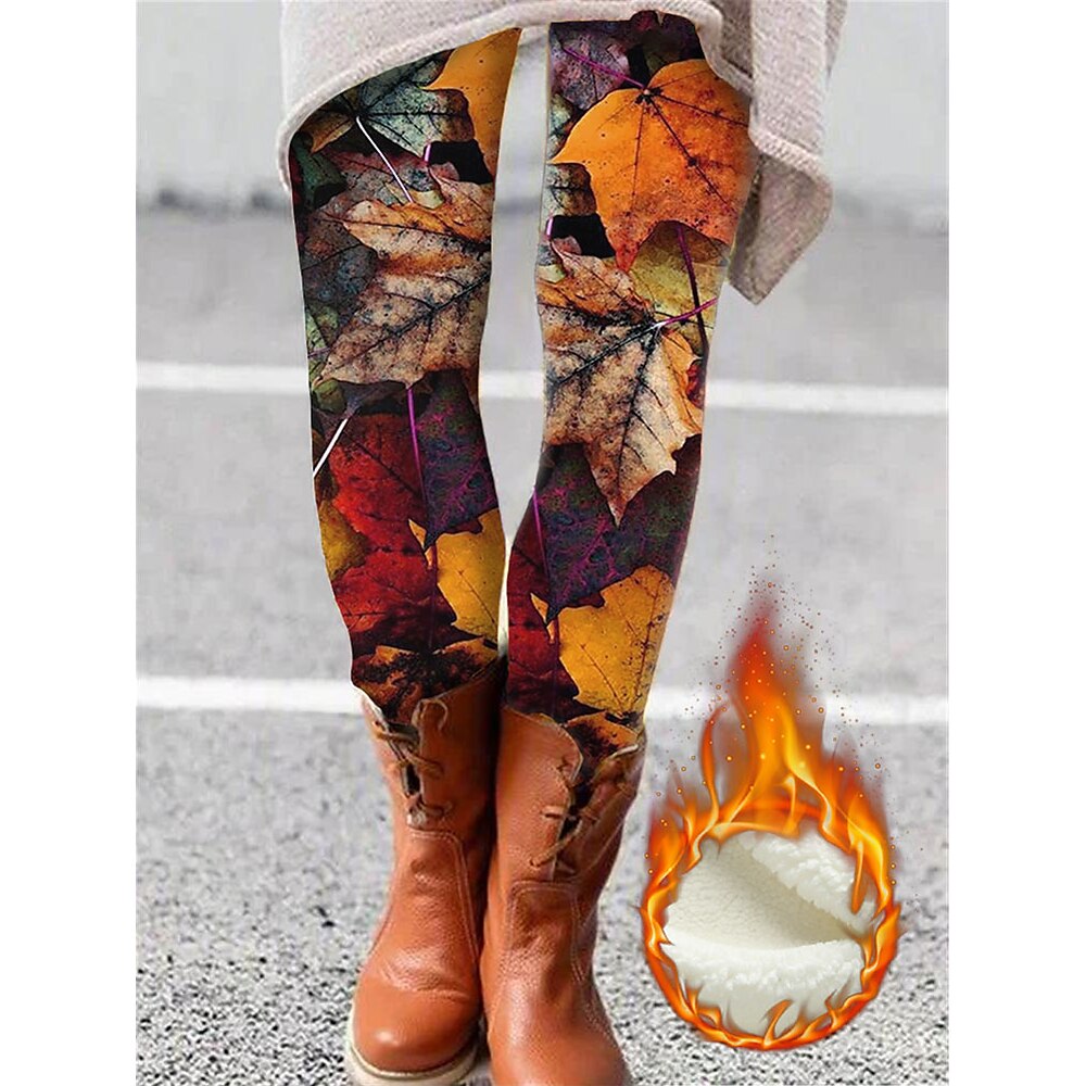 Damen Strumpfhosen Leggins Bedruckt Blatt Designer Mittlere Taillenlinie In voller Länge Schwarz Grün Lightinthebox