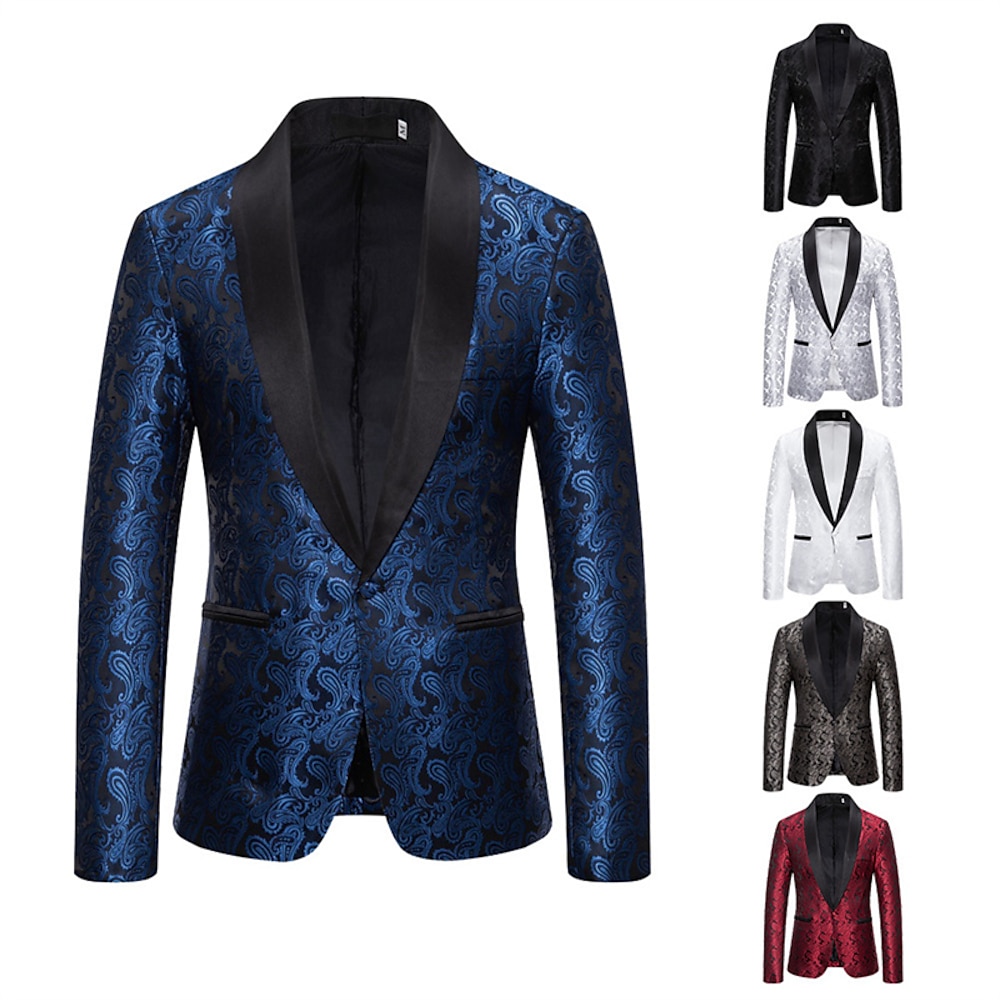 Herren Blazer Sakko Geschäft Cocktailparty Hochzeitsfeier Modisch Brautkleider schlicht Frühling Herbst Baumwollmischung Paisley-Muster Knopf Tasche Komfortabel Einreihiger Verschluss Blazer Silber Lightinthebox