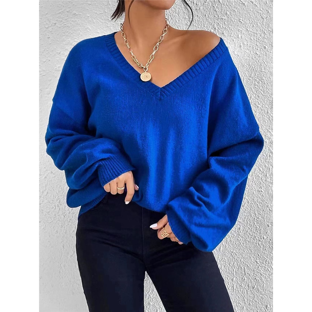 Damen Hemd Bluse Basic Brautkleider schlicht Langarm Normale Oberteile V Ausschnitt Täglich Blau Herbst Winter Lightinthebox