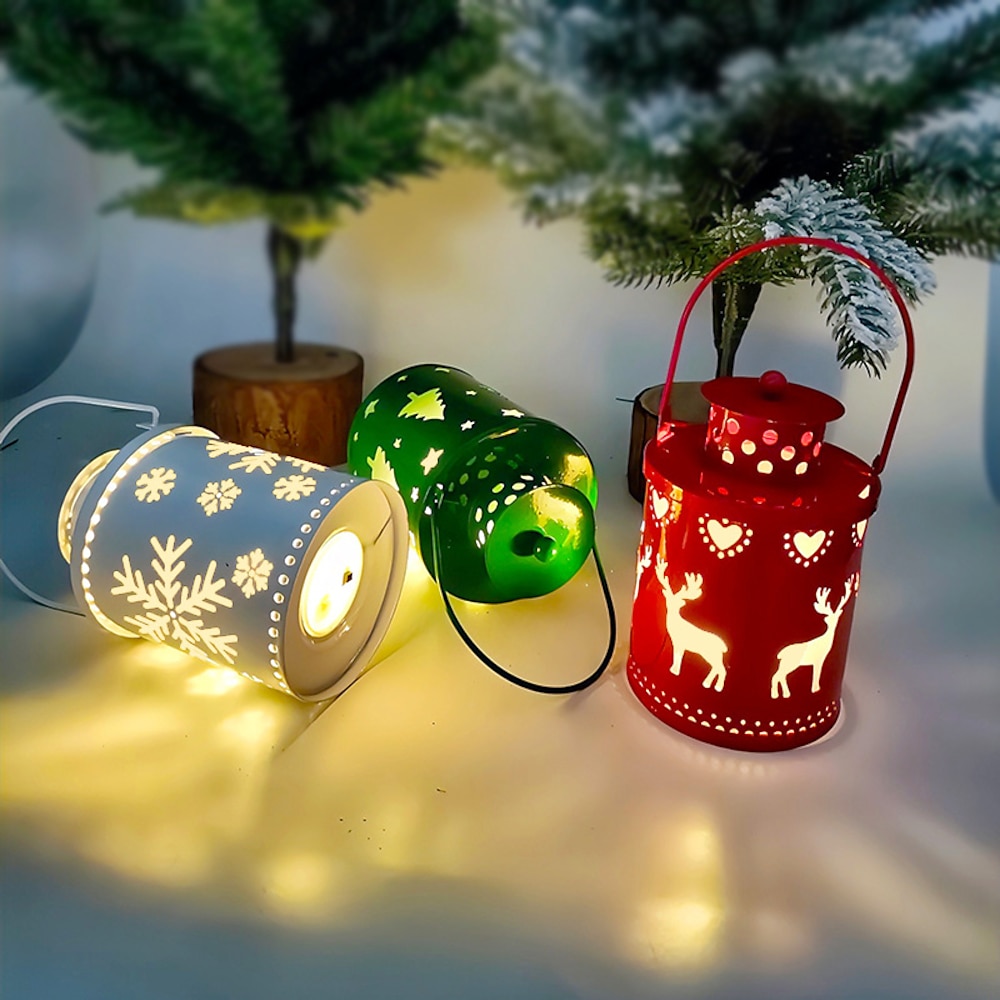 1 Stück Weihnachtsschneeflocke LED-Kerzenlicht im Elch-Stil, Laterne im nordischen Stil mit festlichem Ornamentdesign, kleine elektronische Windkerze für die Feiertagsdekoration Lightinthebox