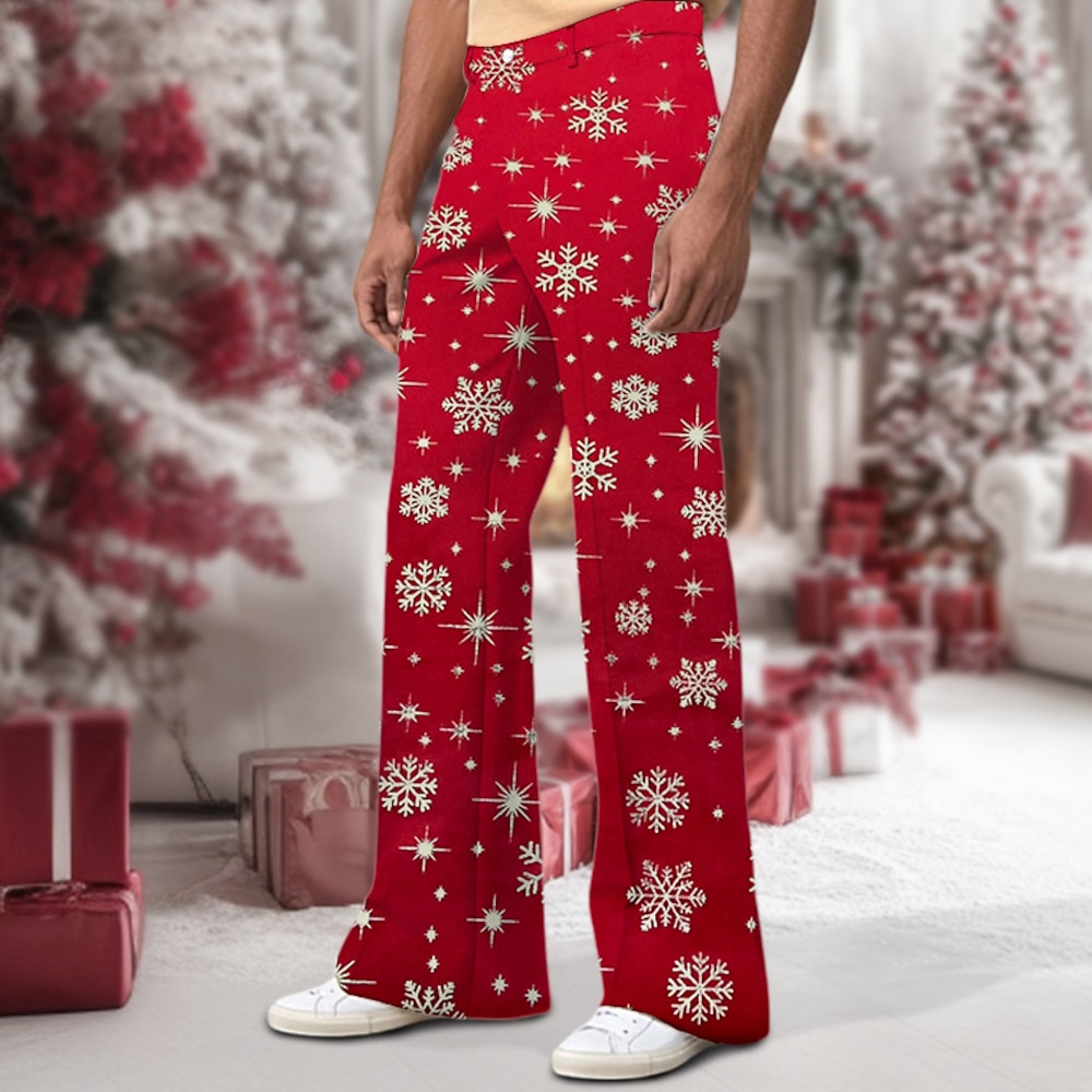 Herren Weihnachtshose Anzughosen Ausgestellte Hosen Hose Hosen Knopf Tasche Schneeflocke Komfort Formal Party Geschäft Modisch Klassicher Stil Rote Mikro-elastisch Lightinthebox