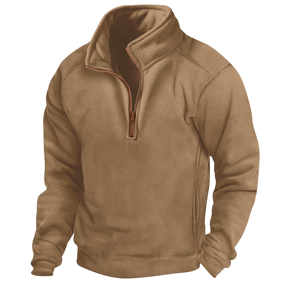 Herren Sweatshirt Pullover Sweatshirt mit Viertelreißverschluss Schwarz Armeegrün Marineblau Khaki Grau Troyer Halber Reißverschluss Glatt Sport Natur Täglich Festtage Polyester Strassenmode Lightinthebox