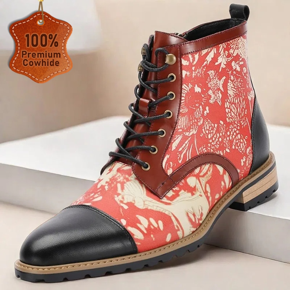 Herren Stiefel Heim Täglich Leder Komfortabel Rutschfest Halbschuhe Gummiband Rot Herbst Winter Lightinthebox