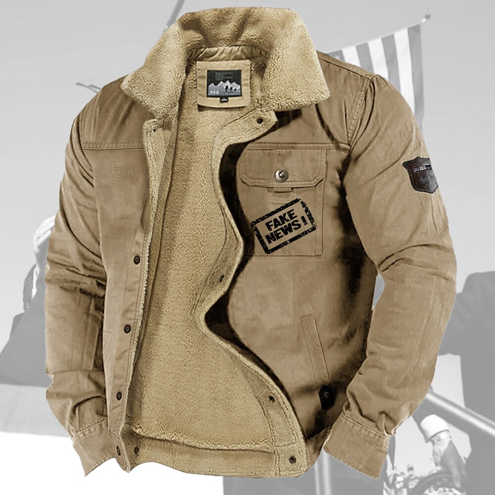 Herren Trucker Jacke puffer jacket Fleecejacke Cargojacke Täglich Urlaub warm Tasche Vlies Herbst Winter Buchstabe Modisch Strassenmode Kargen Standard Marineblau Khaki Armeegrün Jacken Lightinthebox