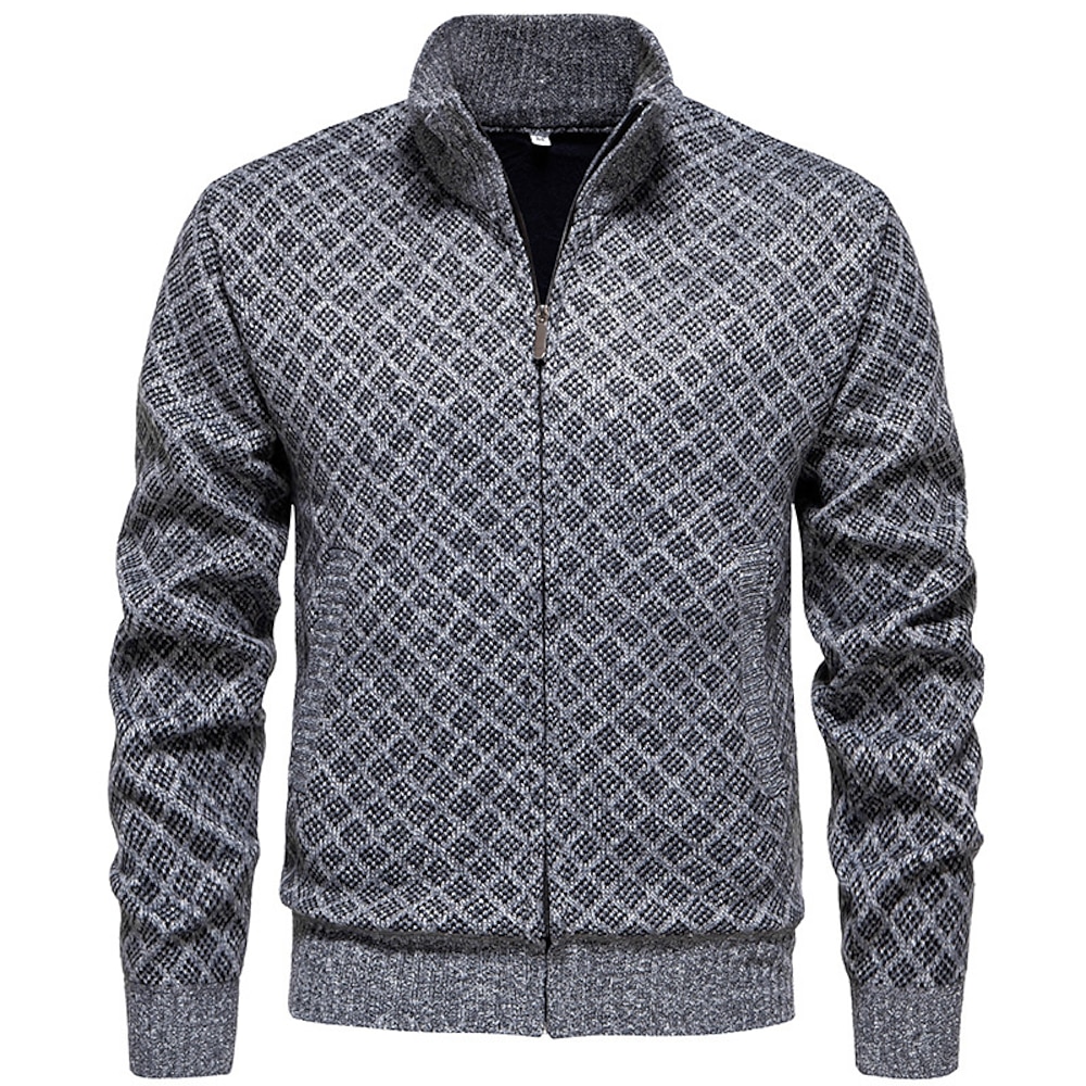 Herren Strickjacke Kurzer Pullover Zip Pullover Reißverschluss Strickpullover Gerippt Stricken Standard Tasche Plaid Ständer Modisch Klassisch Freizeitskleidung Verabredung Bekleidung Herbst Winter Lightinthebox