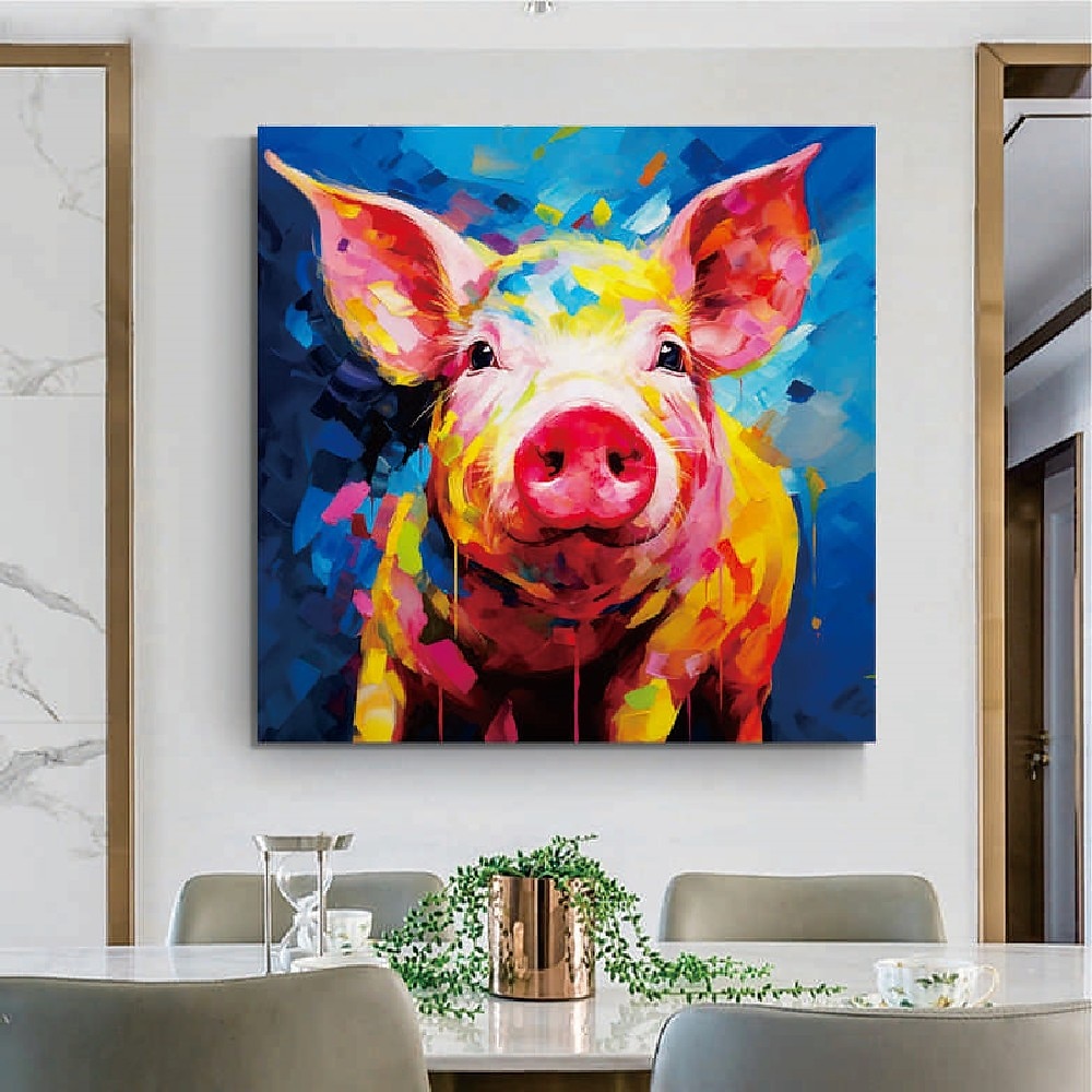 abstraktes Schwein-Ölgemälde, handgefertigtes Kunstwerk, Kuh-Gemälde auf Leinwand, handgemalt, große abstrakte Kunst, übergroßes strukturiertes Gemälde, Tier, großes Leinwand-Wandbild für Lightinthebox