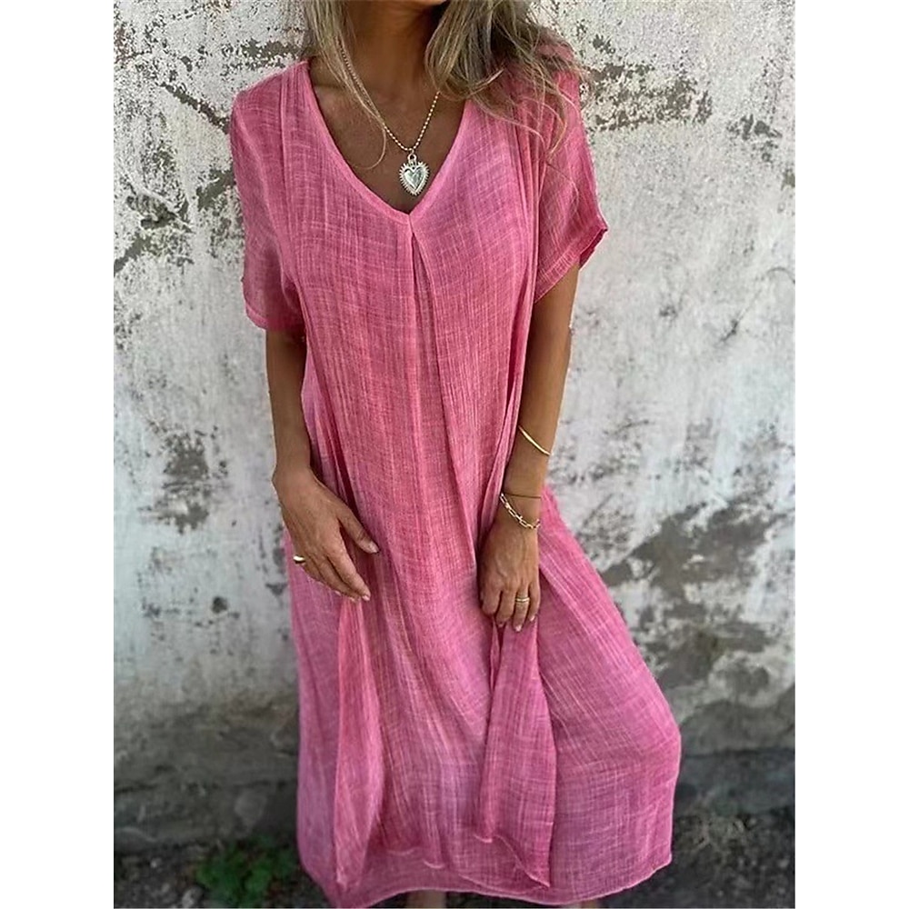 Damen Casual kleid Maxidress Rüschen Brautkleider schlicht V Ausschnitt Kurzarm Rosa Blau Grün Farbe Lightinthebox