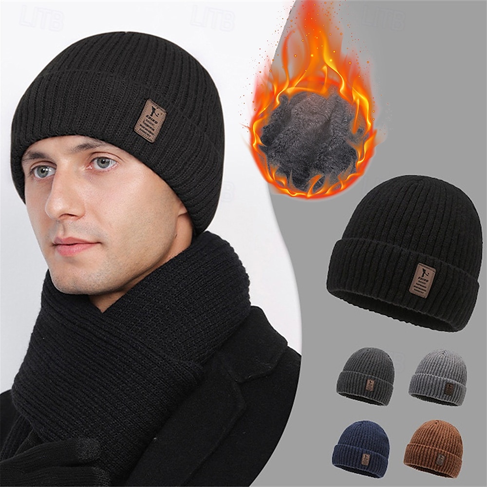 Herren Unisex Beanie Mütze Wintermützen Wollmützen 骷髅头毛线帽 Strickmütze Schwarz Dunkelmarine Polyester Strick Gemütlich Freizeitskleidung Ausgehen Solide / einfarbig Warm Lightinthebox