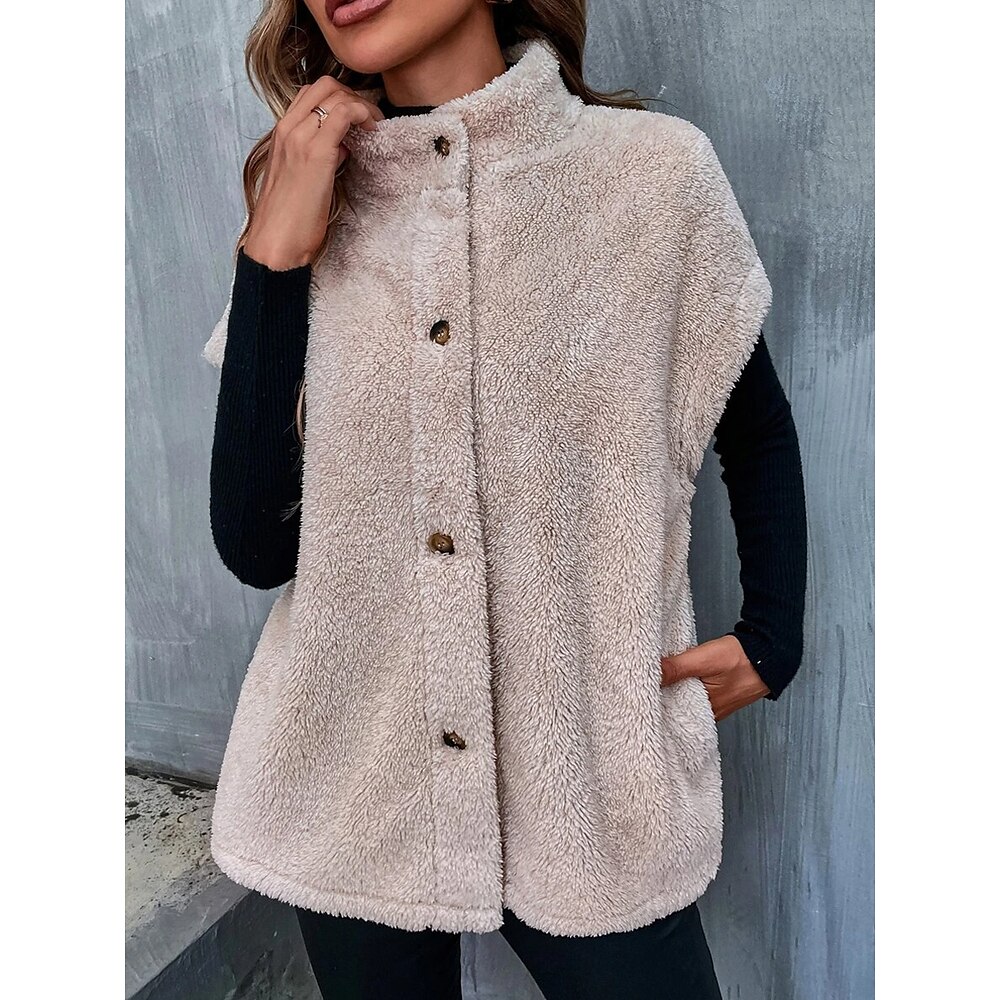 Damen Winterjacke Strasse Freizeitskleidung Urlaub Herbst Winter Standard Mantel Regular Fit warm halten Atmungsaktiv Brautkleider schlicht Jacken Ärmellos nicht druckbar Feste Farbe Einstellbar Beige Lightinthebox