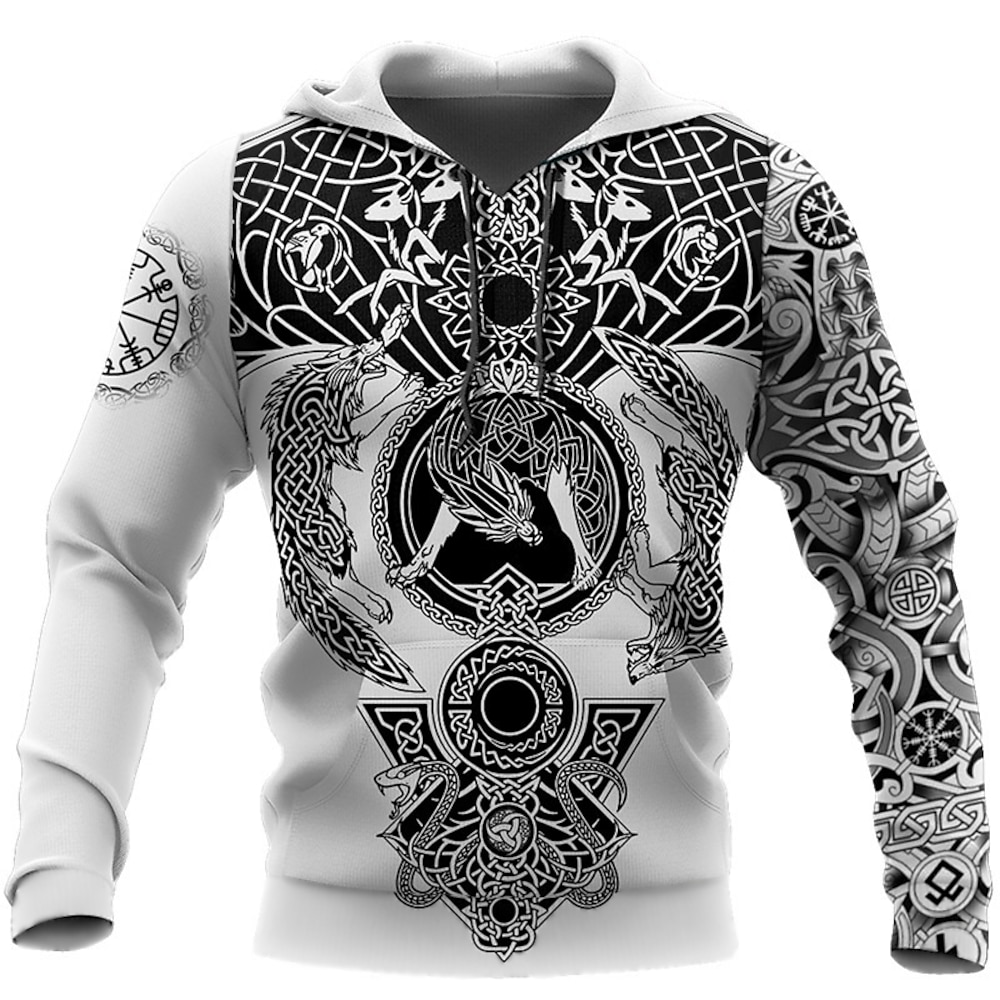 Herren Grafik-Drucke Vikinger Hoodie Sweatshirt Kapuze Hoodies Pullover Hoodie Sweatshirt Kapuze Langarm Sweatshirt mit Kapuze Mit Kapuze Strassenmode 3D-Druck Täglich Sport Grau Bedruckt Frühling Lightinthebox