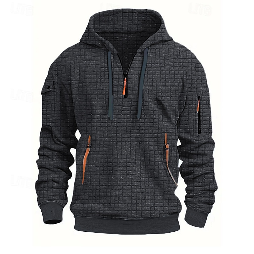 Herren Hoodie Sweatshirt Kapuze Sweatshirt Pullover Zip Hoodie Kapuzenjacke Schwarz Grün Dunkelgray Grau Mit Kapuze Troyer Halber Reißverschluss Glatt Zip Tasche Arbeit Sport Natur Casual Aktiv Lightinthebox