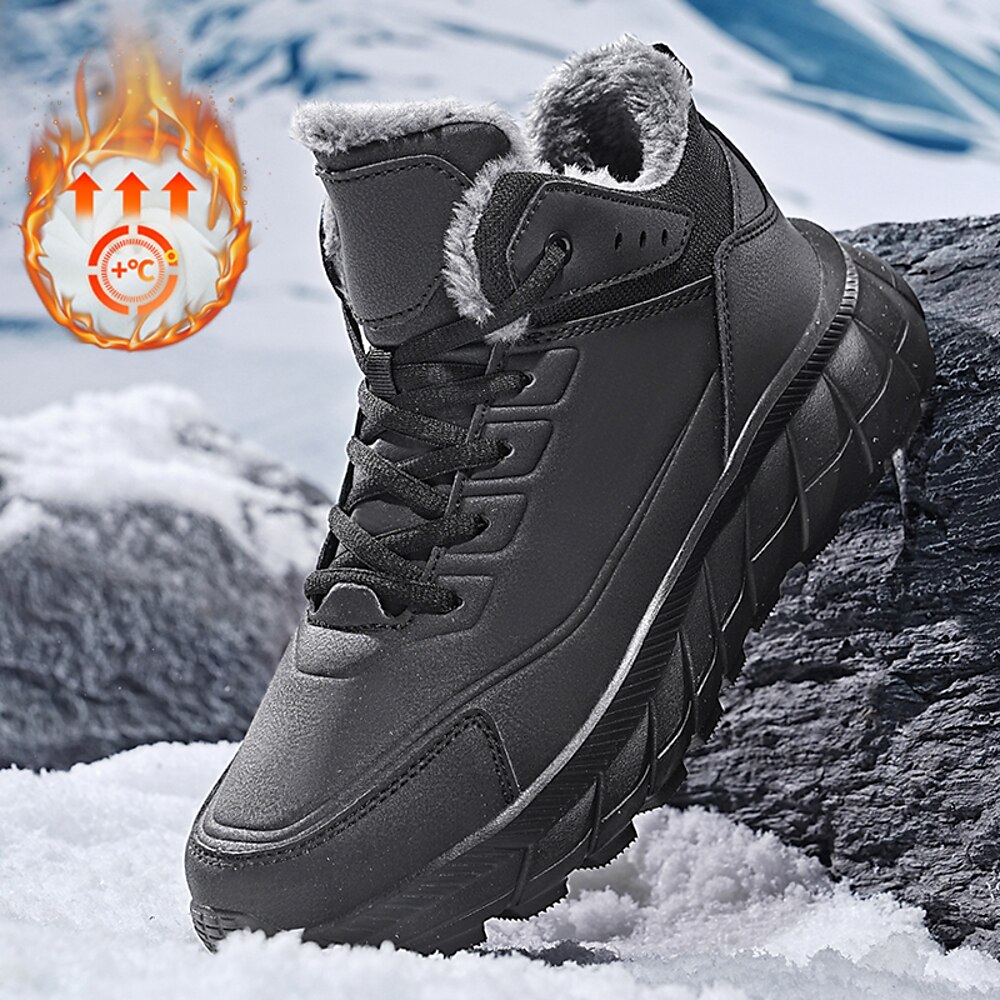 Schwarze Winter-Schneestiefel für Herren - wasserdichte, pelzgefütterte Outdoor-Wanderschuhe mit Schnürung und rutschfester Sohle für kaltes Wetter Lightinthebox