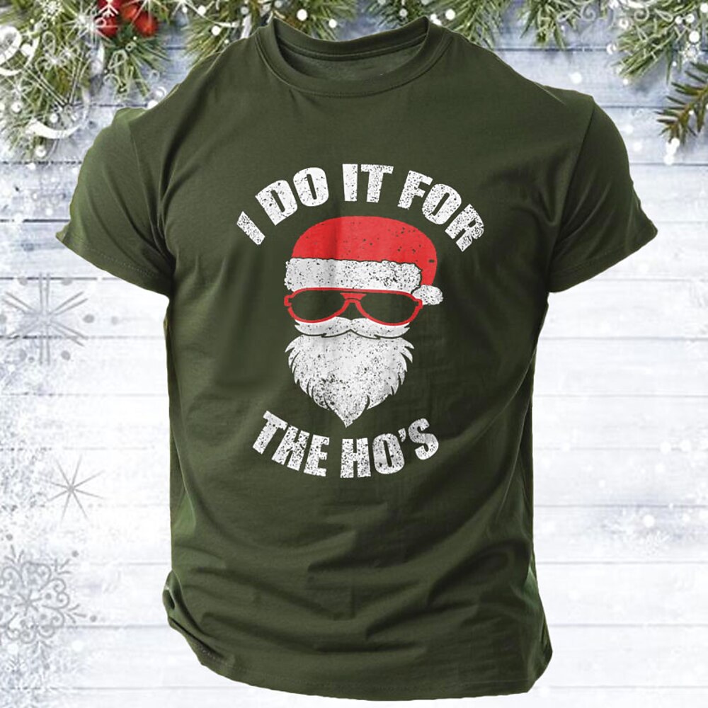 Weihnachts-T-Shirt für Herren, lustiges Weihnachts-T-Shirt mit Grafik, Weihnachtsmann, „I do it for the ho's", 100 % Baumwolle, sportlich, klassisch, kurzärmlig, bequem, T-Shirt, Street-Style, Lightinthebox