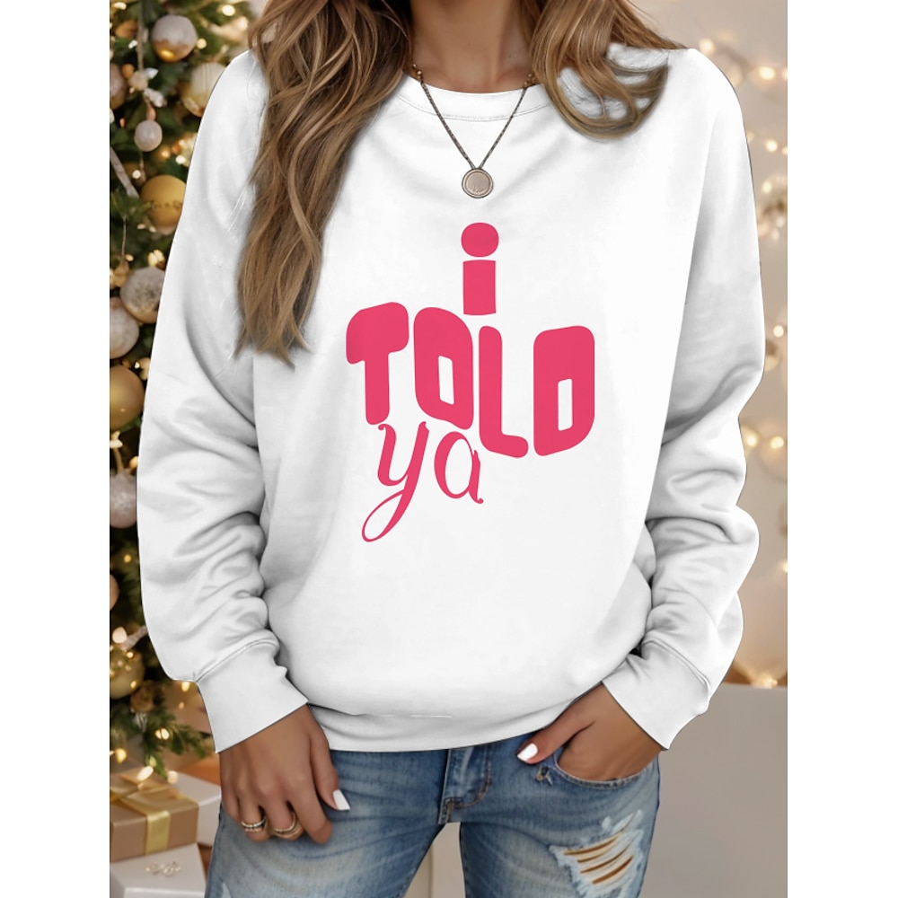 Damen Sweatshirt Pullover Brautkleider schlicht Polyester Buchstabe Strasse Alltagskleidung Rundhalsausschnitt Bedruckt Langarm Weiß Herbst Winter Lightinthebox