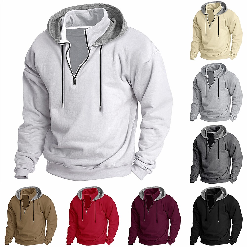 Herren Hoodie Sweatshirt Kapuze Hoodie mit Viertelreißverschluss Fleece-Hoodie Taktischer Kapuzenpullover Schwarz Weiß Wein Rote Khaki Mit Kapuze Glatt Patchwork Halfzip Troyer Arbeit Sport Natur Lightinthebox