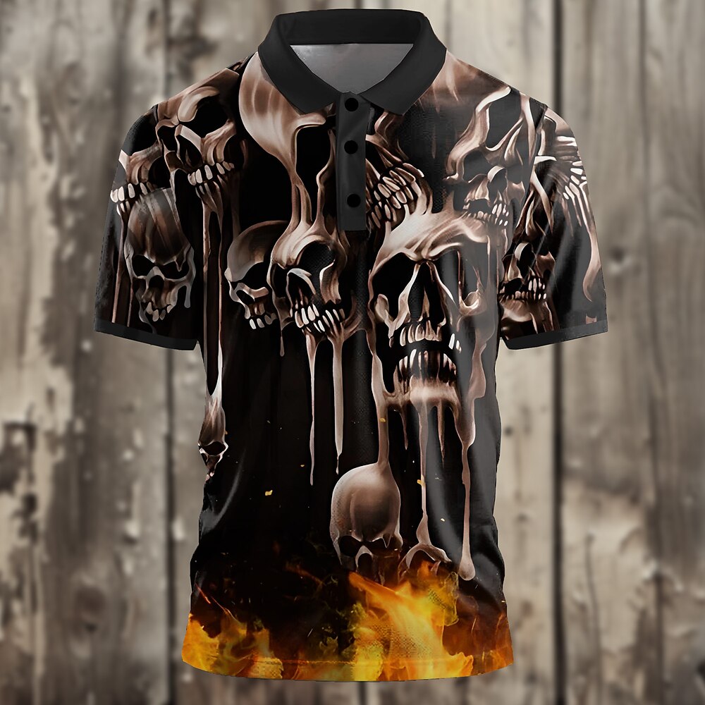 Herren Totenkopf Motiv Poloshirts Golf Poloshirts Kurzarm Polo-Shirts Kragen Grusel Party-Abendgarderobe Alltagskleidung Urlaub Knopf 3D-Druck Schwarz Lightinthebox