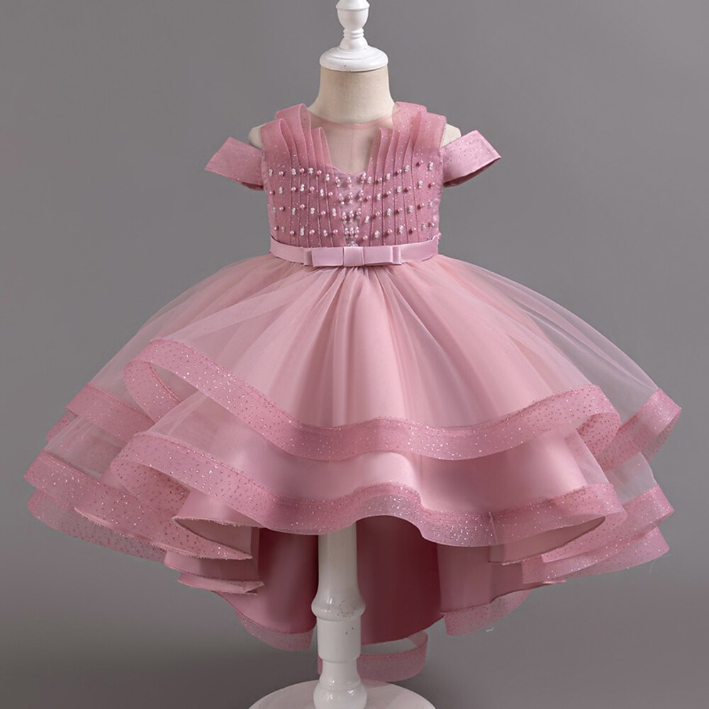 kinderkleidung Mädchen Party Kleid Feste Farbe Kurzarm Hochzeit Besondere Anlässe Rüschen Gitter Zip bezaubernd Süß Polyester Asymmetrisch abendkleider Sommer Frühling Herbst 4-13 Jahre Wei Lightinthebox