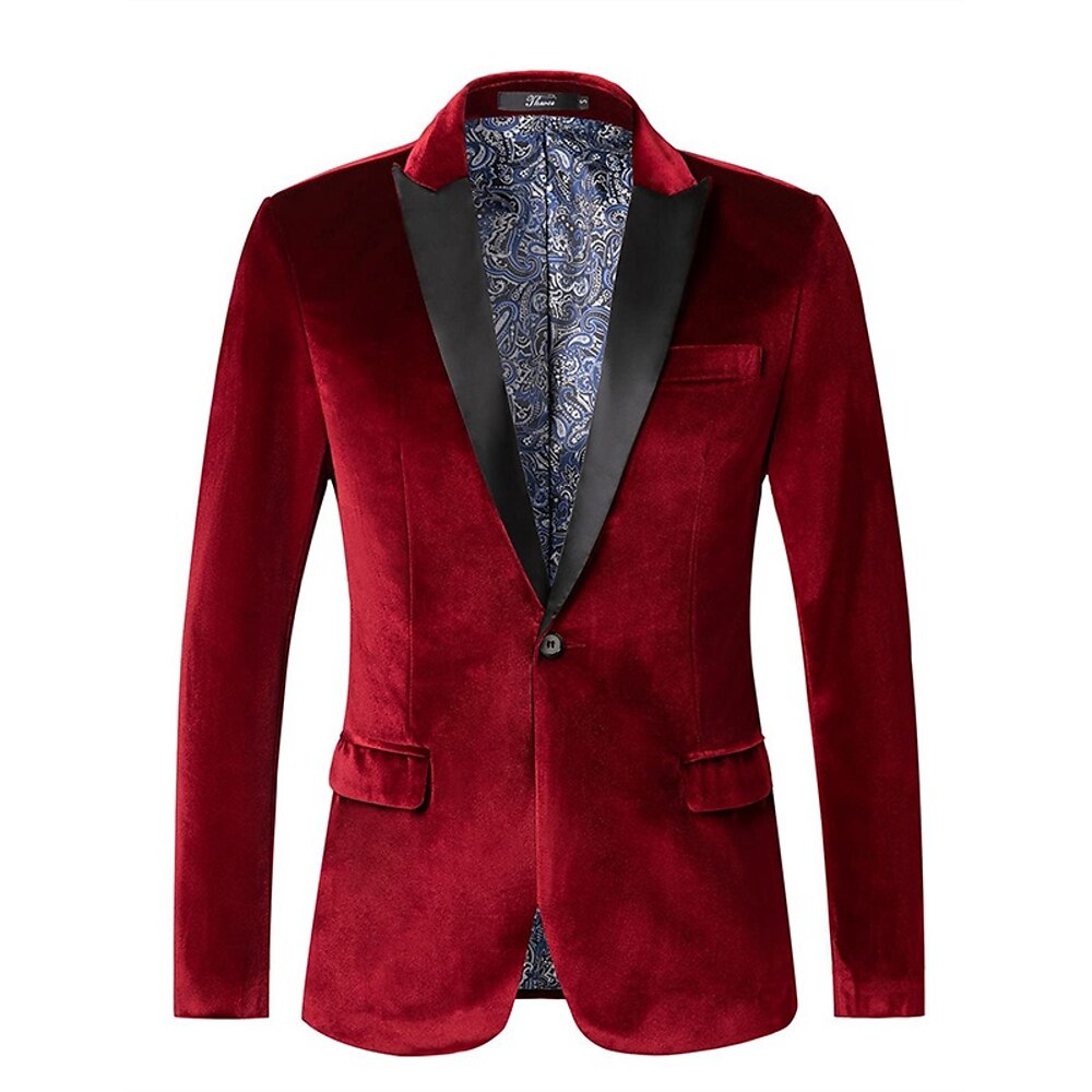 Herren Party Weihnachten Jacke Blazer grün rot Samt warm Winter Frühling Herbstmantel einfarbiger einreihiger Blazer mit einem Knopf Lightinthebox