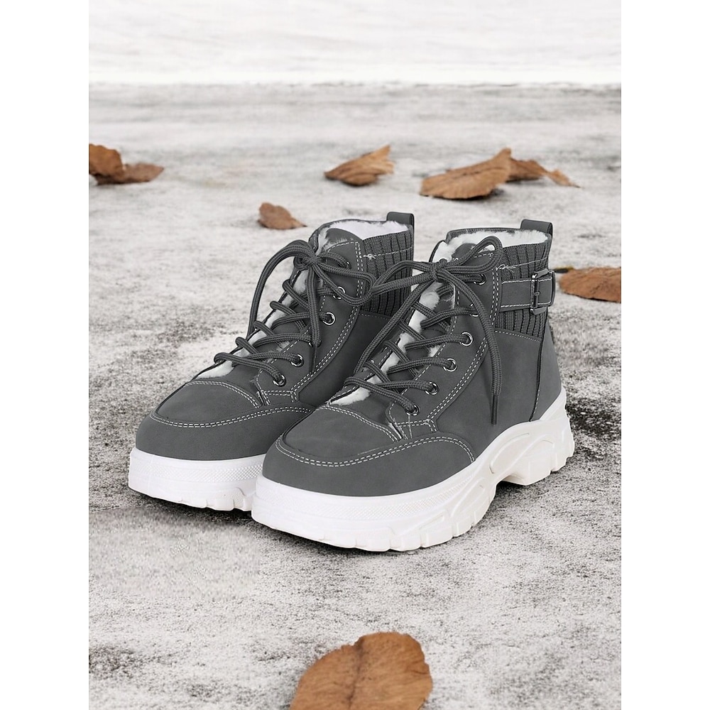 Damen Winter High-Top Sneaker mit Fellfutter - warme Schnürstiefeletten mit dicker Sohle und Schnallendetail für den lässigen Outdoor-Look Lightinthebox