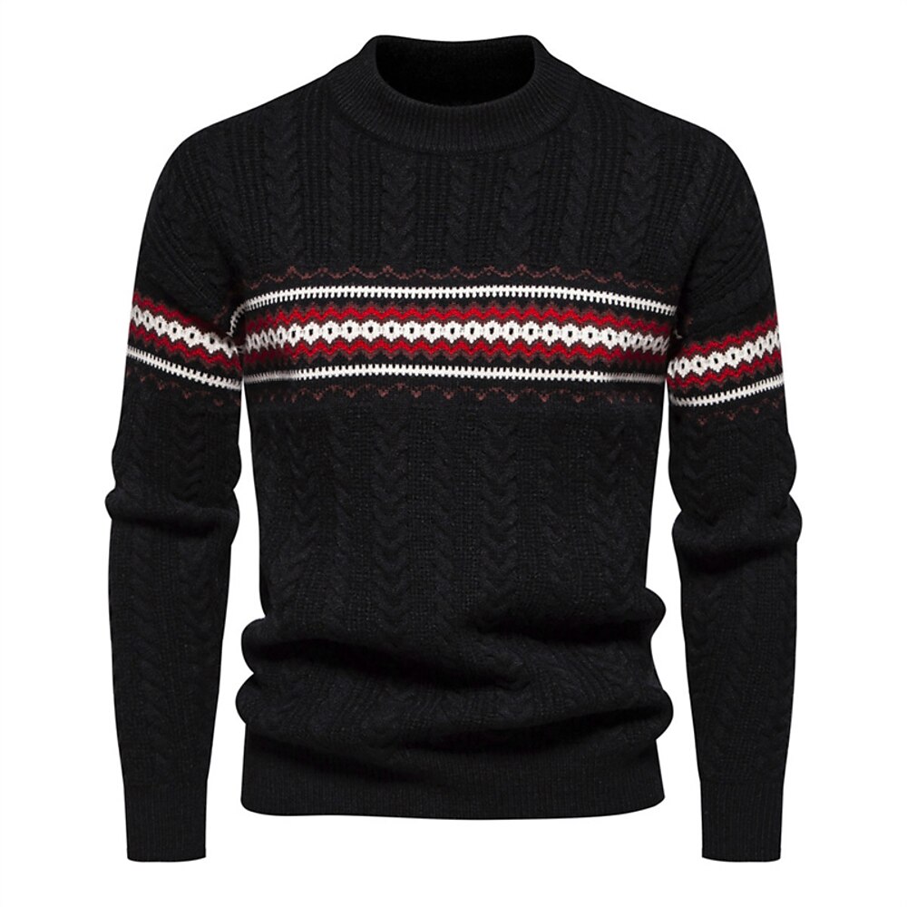 Herren Pullover Strickpullover Gerippt Gedrehtes Stricken Standard Strick Farbblock Rundhalsausschnitt Modisch Basic Freizeitskleidung Verabredung Bekleidung Herbst Winter Schwarz Weiß S M L Lightinthebox