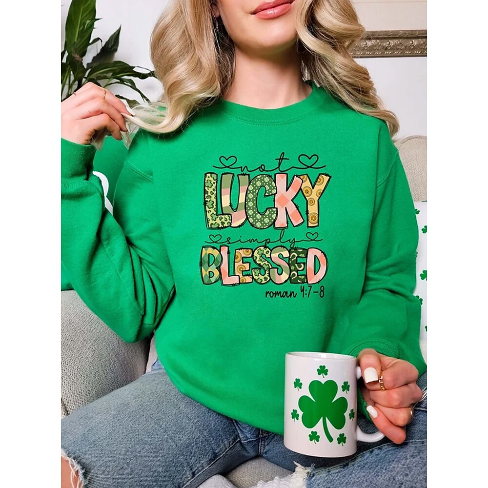 Damen St. Patrick's Day Pullover Polyester Kleeblatt Buchstaben Casual Print Casual Hoodie Langarm Mikro-elastisch Herbst Winter Lightinthebox