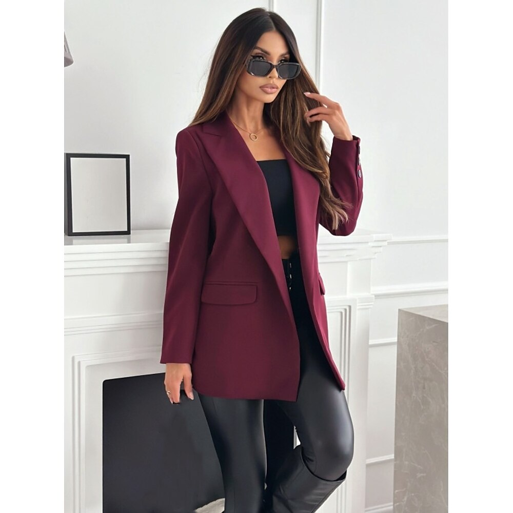 Damen Blazer Sakko Knopf Feste Farbe Komfortabel Modisch Regular Fit Oberbekleidung Langarm Winter Weinrot S Lightinthebox