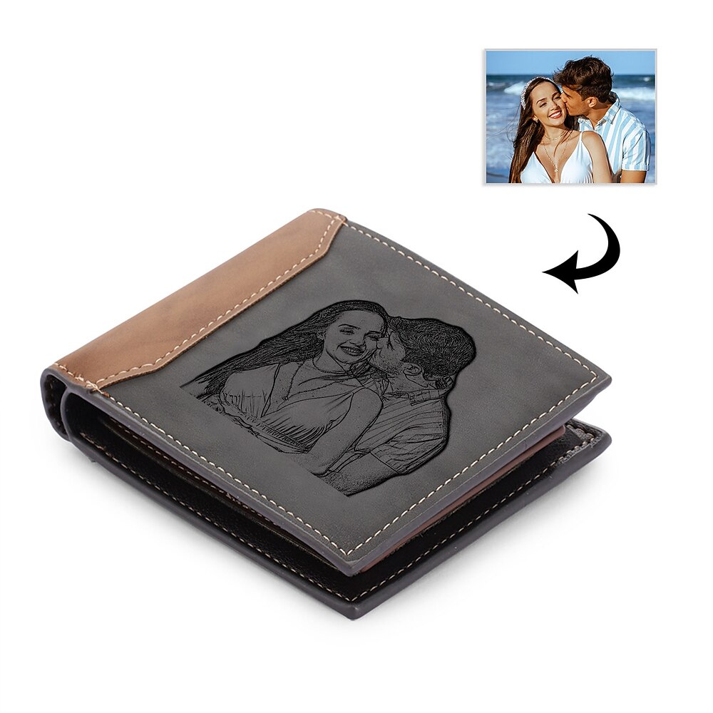 Personalisierte gravierte Leder-Geldbörse individuelles Foto Bifold-Geldbörse Geschenk für Männer Ehepartner Freund Papa Sohn - Hochzeiten Geburtstage Vatertag Weihnachten Jubiläum Abschluss Lightinthebox