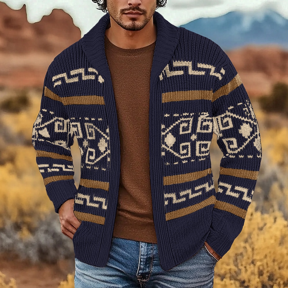 Herren Jacquard-Pullover Strickjacke Zip Pullover Reißverschluss Stricken Zip Stammes Coiled Gola Modisch Klassisch Outdoor Urlaub Bekleidung Drop-Schulter Herbst Winter Marineblau Kaki M L XL Lightinthebox