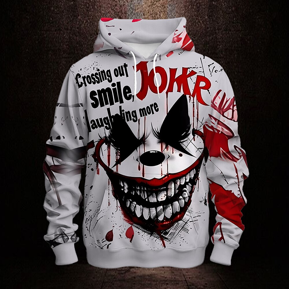 Herren Clownsmaske Clown Hoodies Pullover Oberbekleidung Sweatshirt mit Kapuze Rundhalsausschnitt Modisch 3D-Druck Party Festtage Strassenmode Weiß Kordelzug Herbst Winter Designer Lightinthebox
