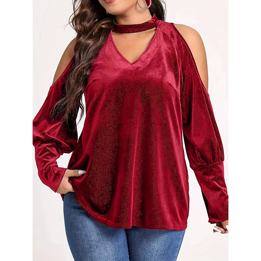 Damen T Shirt Elegante Oberteile Langarm Rote Frühling Herbst Lightinthebox