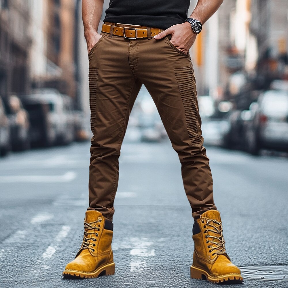 Herren Eng Hose Hosen Chinesisch Chino Chino Hosen Gefaltet Tasche Glatt Komfort Atmungsaktiv Outdoor Täglich Ausgehen Modisch Strassenmode Braun elastisch Lightinthebox