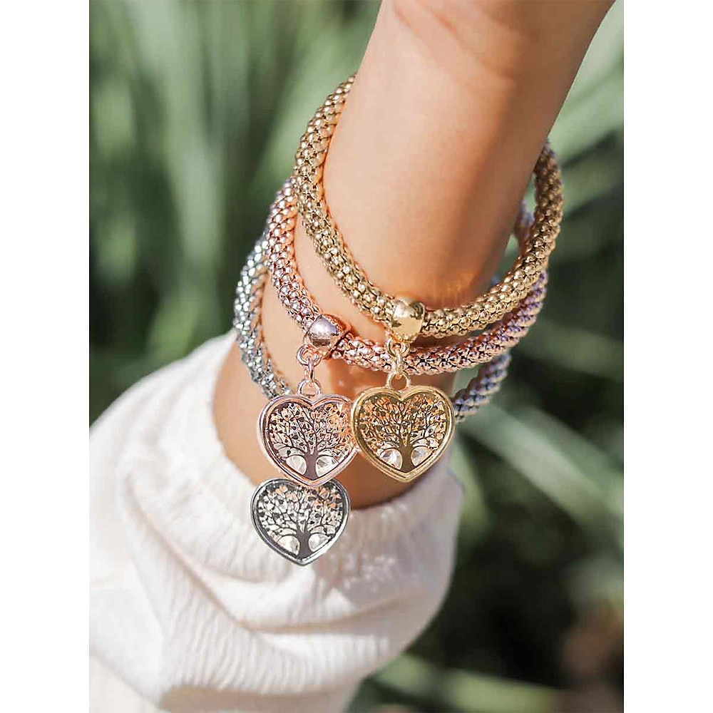 Charm-Armbänder-Set mit Herz-Lebensbaum - mehrfarbige, geflochtene, stapelbare Armbänder für Damen im Boho-Stil, perfekt für lässige Outfits oder als Geschenk Lightinthebox