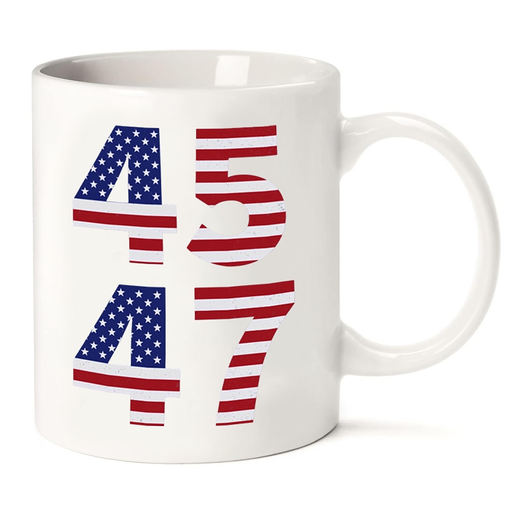 Trump-Tasse, weiß, 45 47-Grafik, Kaffeetasse, Geschenk für konservative Unterstützer, 330 ml/12 oz, Keramiktasse, Retro-Vintage-Design, Retro-Vintage-Design Lightinthebox