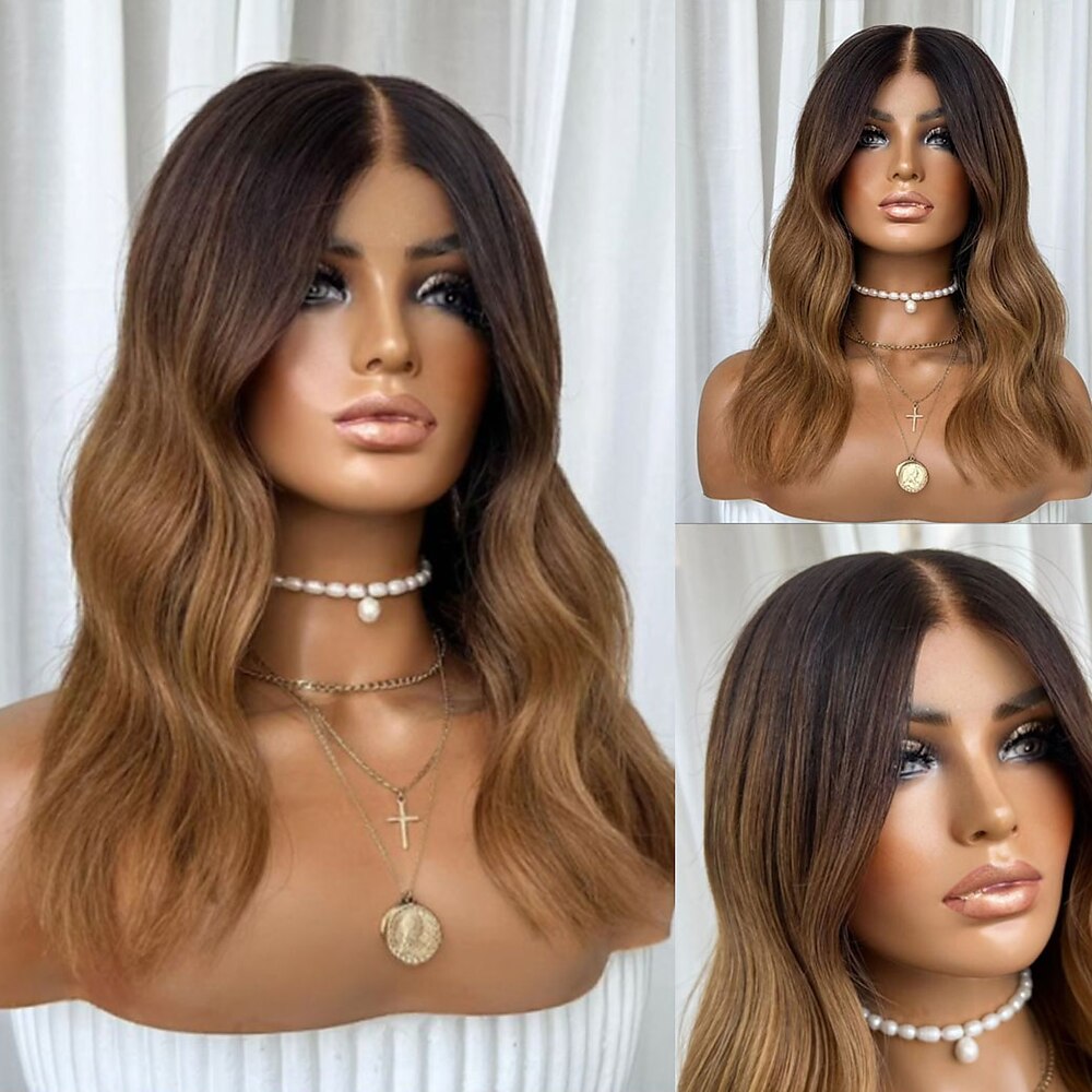 Echthaar 5x5 Verschluss 13x4 Spitzenfront Perücke Kurzer Bob Brasilianisches Haar Große Wellen Braun Rotbraun Mehrfarbig Perücke 130% 150% Haardichte Gefärbte Haarspitzen (Ombré Hair) Leimlos Lightinthebox