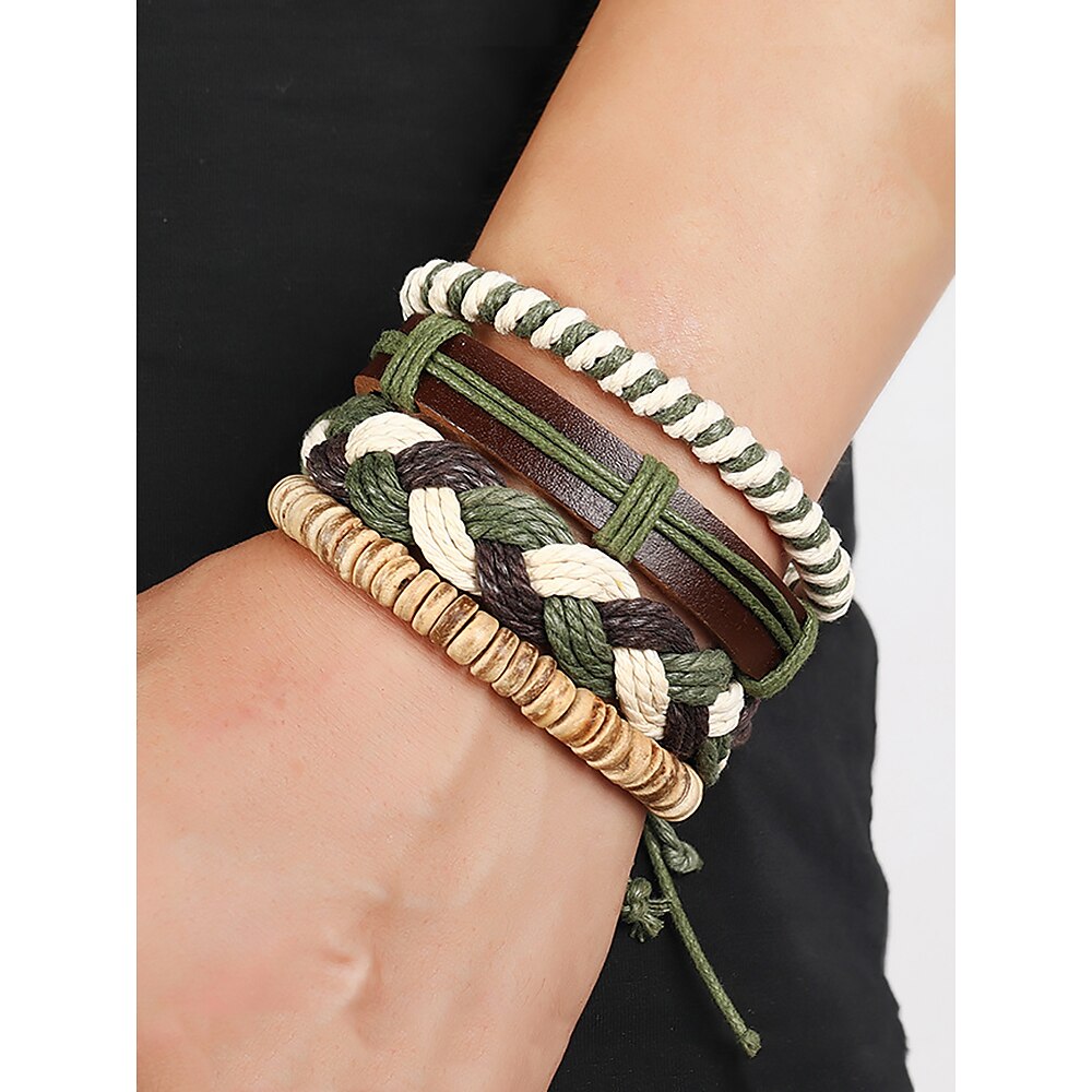 Geflochtenes Vintage-Armbandset für Herren - mehrlagige geflochtene Leder- und Seilarmbänder mit Akzenten aus natürlichen Perlen, Accessoire im Boho-Stil Lightinthebox