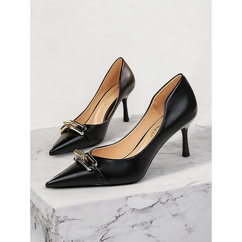 Schwarze Stilettos für Damen mit goldenem Kettendetail - elegante Pumps mit spitzer Spitze fürs Büro, Partys und formelle Anlässe Lightinthebox