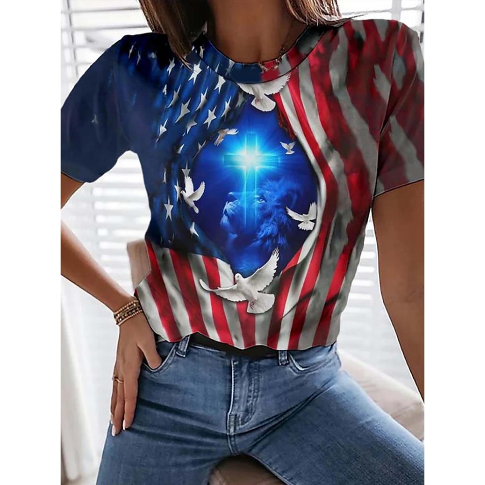 Damen T Shirt TRUMP Weihnachten Täglich Brautkleider schlicht Kurzarm Blau Sommer Frühling Lightinthebox