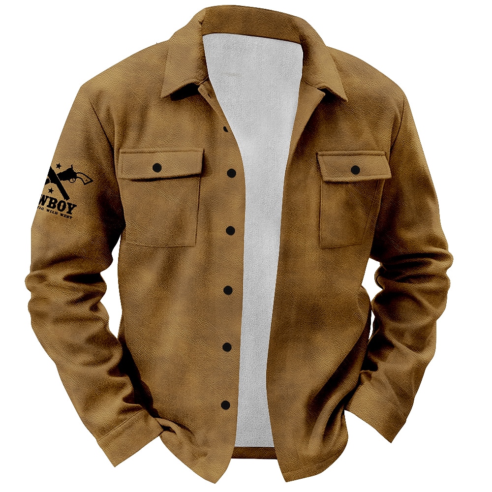 Herren Western Hemd Hemdjacke Overshirt Langarm Vintage Casual Täglich Frühling Herbst Winter Kragen Knopf Hemden mit Kragen Schwarz Braun Grün Lightinthebox