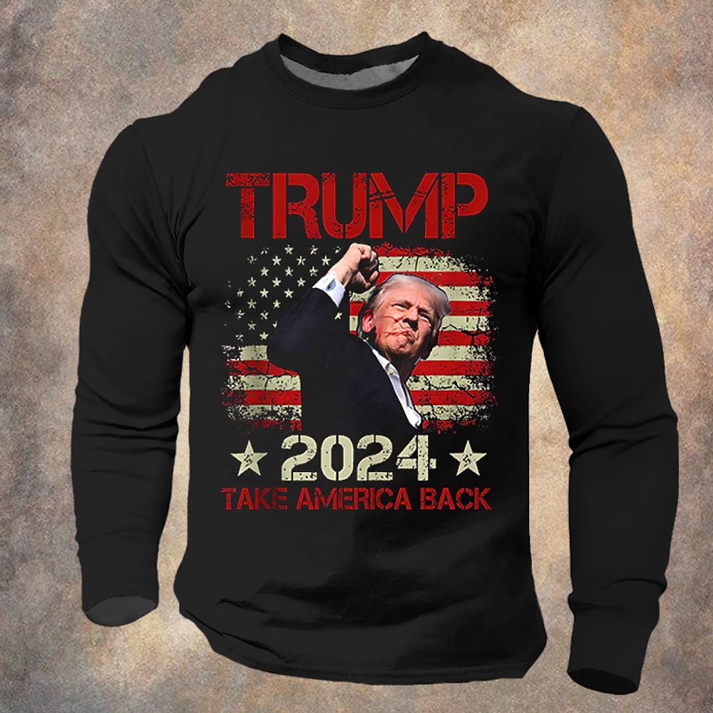 Herren Amerikanische US-Flagge Trumpf T Shirt Langarm T-Shirt 3D-Druck Rundhalsausschnitt Hemd Modisch Täglich Designer Strasse Casual Schwarz Sommer Frühling Herbst Bekleidung S M L XL XXL XXXL Lightinthebox