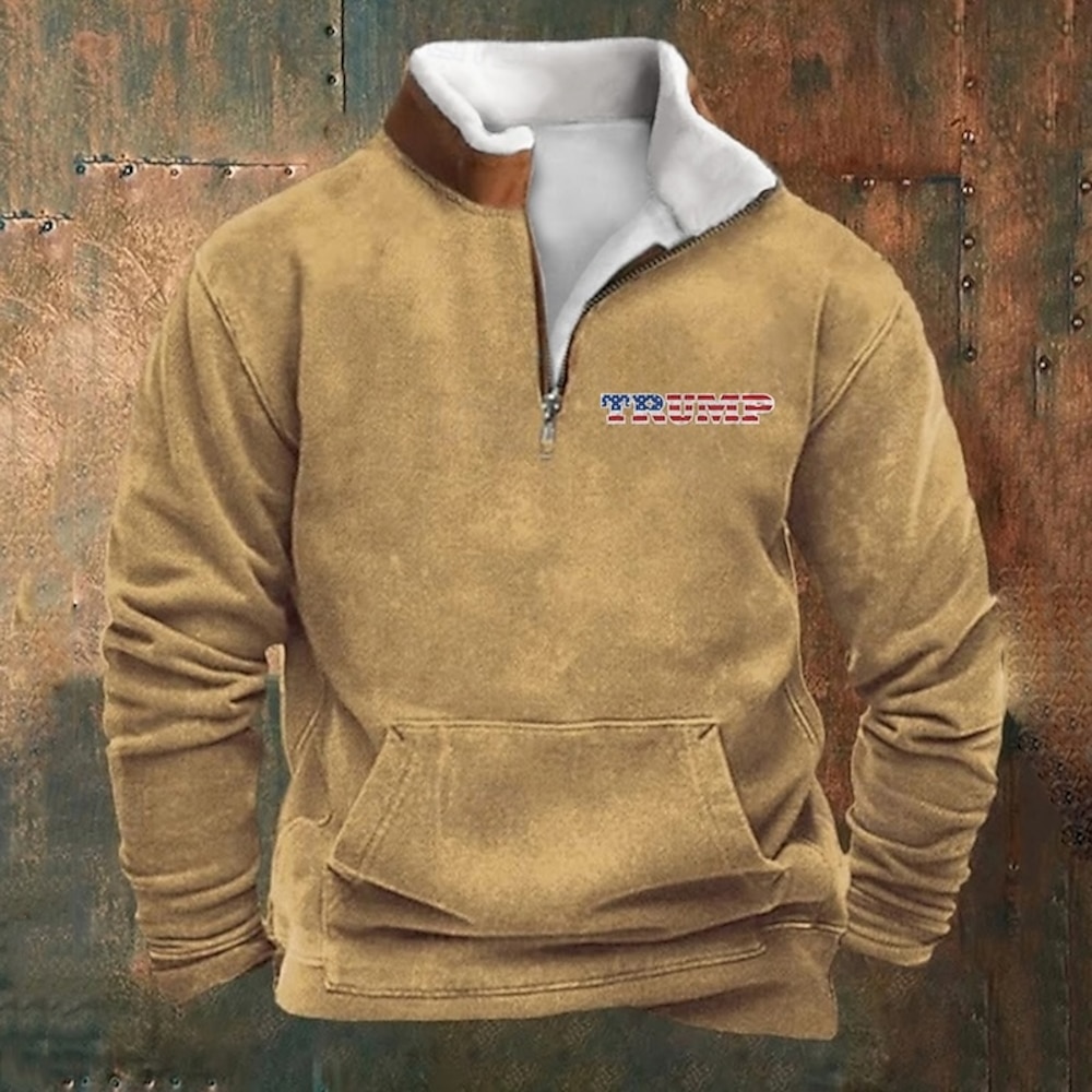 Herren Sweatshirt Pullover Hoodie Trump Sweatshirt Viertelreißverschluss Sweatshirt Schwarz Armeegrün Khaki Halbreißverschluss Grafikdruck Druck Viertelreißverschluss Alltag Urlaub Ausgehen Andere Lightinthebox