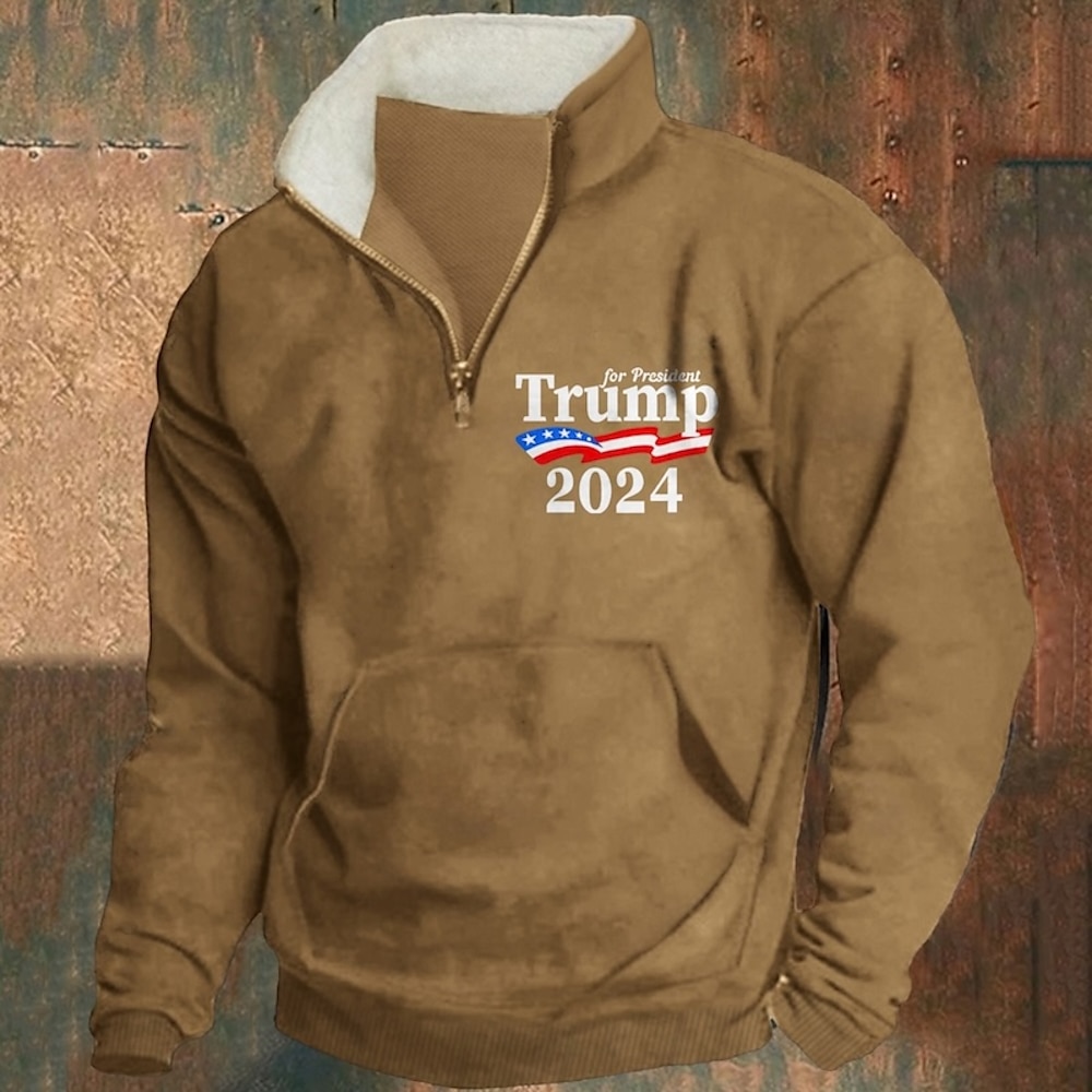 Herren Sweatshirt Pullover Hoodie Trump Sweatshirt Viertelreißverschluss Sweatshirt Schwarz Khaki Halbreißverschluss Grafik Buchstabendruck Viertelreißverschluss Weihnachten Alltag Feiertag Lightinthebox