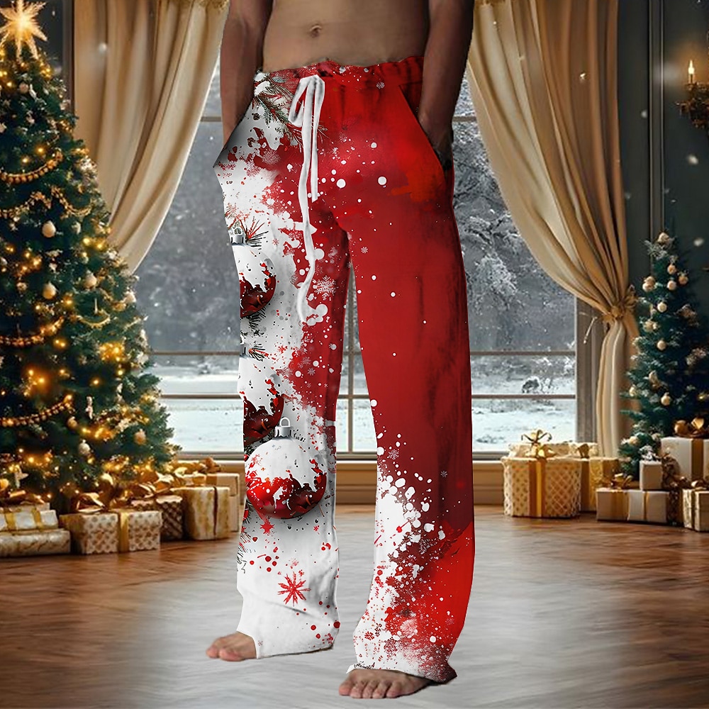 Weihnachtliche Hawaiihose Herren Schneeflocke Hosen Hose Mittlere Taillenlinie Elastischer Kordelzug in der Taille Brautkleider schlicht Party-Abendgarderobe Weihnachtsfeier Strandbekleidung Hose mit Lightinthebox