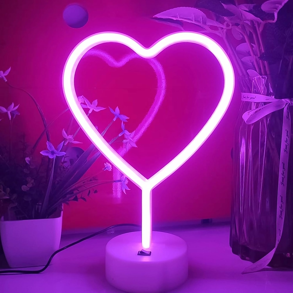 LED-Herz-Neonschild-Nachtlicht, rosa Herzform-Dekor mit Haltersockel, perfekt für Weihnachten, Geburtstag, Kinderzimmer, Wohnzimmer, Hochzeit, Party-Dekor Lightinthebox