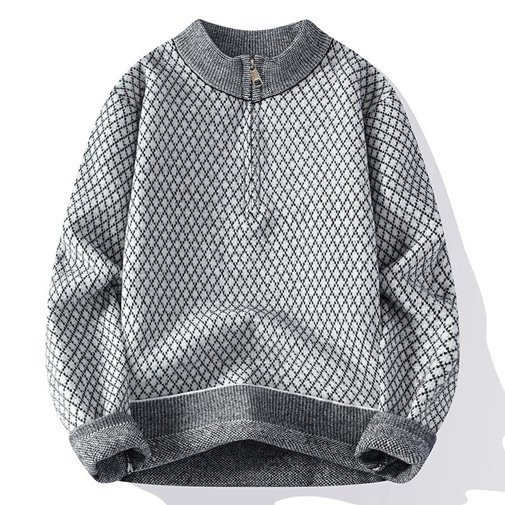 Herren Pullover Pullover mit Viertelreißverschluss Strickpullover Gerippt Stricken Standard Strick Kariert / Gestreift / Chevron Troyer Halber Reißverschluss Modisch Brautkleider schlicht Lightinthebox