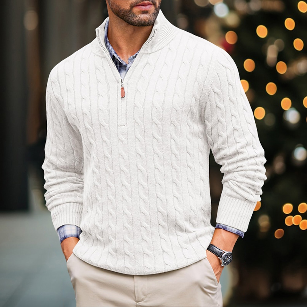 Herren Pullover Gedrehtes Stricken Standard Strick Schmaler Schnitt Glatt Viertel Postleitzahl Moderne zeitgenössische Arbeit Freizeitskleidung Bekleidung Winter Frühling Herbst Schwarz Weiß M L XL Lightinthebox