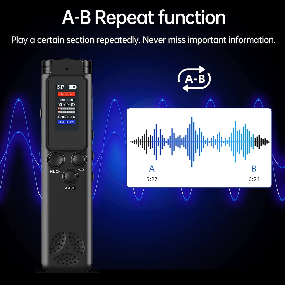 K96 Digital Voice Recorder Sprachaktivierte Audioaufnahme Rauschunterdrückung mit Wiedergabe MP3-Musik-Player 280 Stunden Aufnahme Lightinthebox