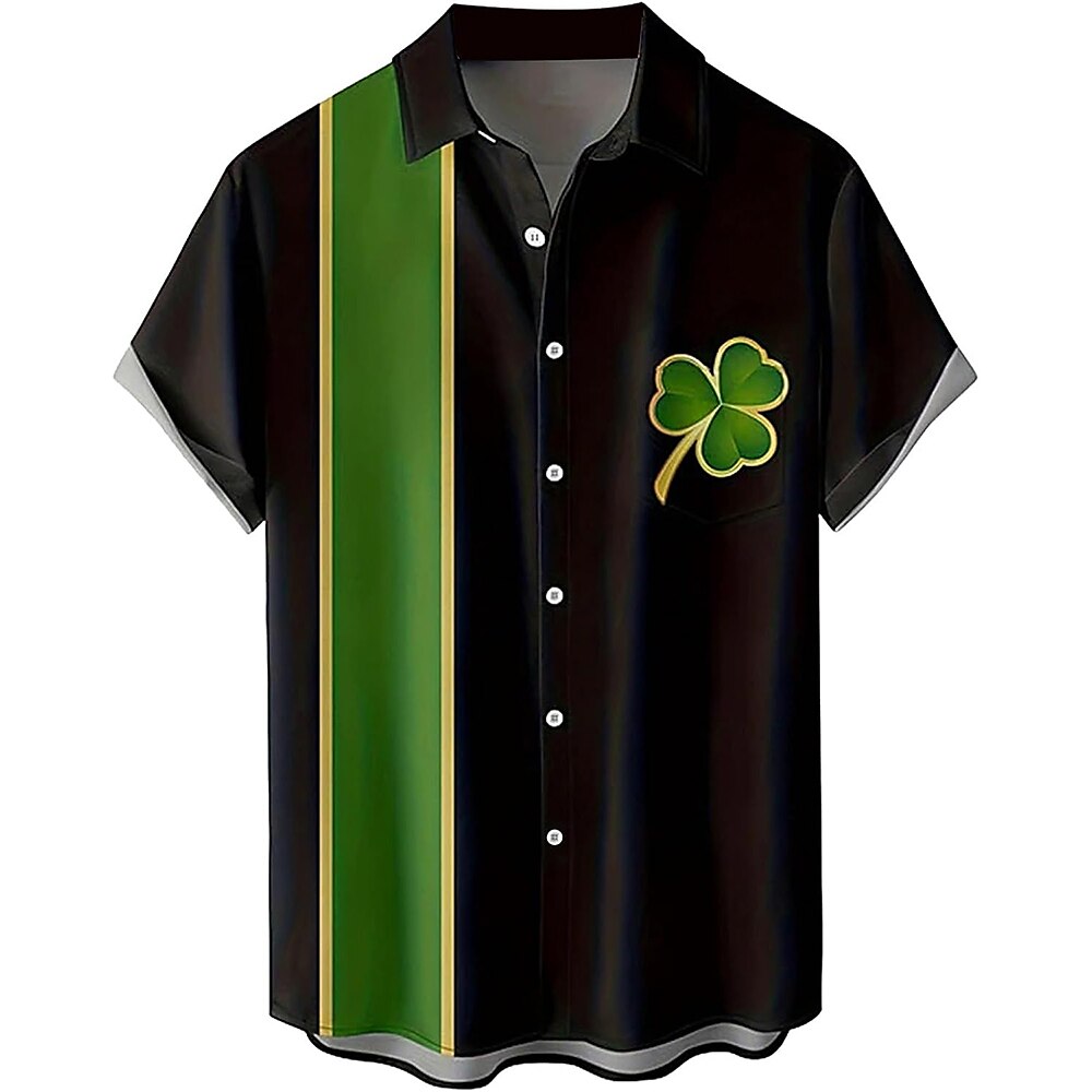 St. Patrick Herren Kleeblatt Clover Hemd Bowling-Shirt Knopfhemd Kurzarm Brautkleider schlicht St.Patrick's Day Geschenk Casual Frühling Herbst Umlegekragen Knopf hoch Schwarz Lightinthebox